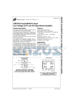LMC6572BIMMX datasheet - Low Voltage (2.7V and 3V) Operational Amplifier