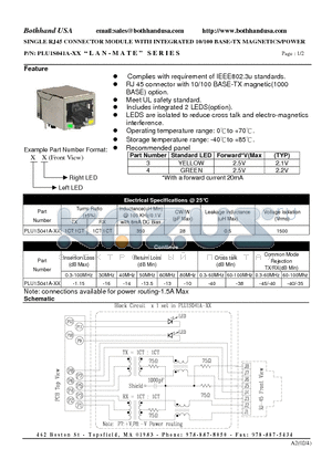 PLU1S041A-XX datasheet - SINGLE RJ45 CONNECTOR MODULE WITH INTEGRATED 10/100 BASE-TX MAGNETICS/POWER