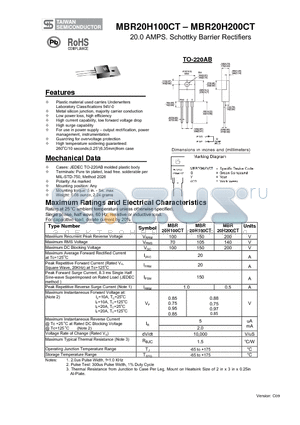 MBR20H200CT datasheet - 20.0 AMPS. Schottky Barrier Rectifiers