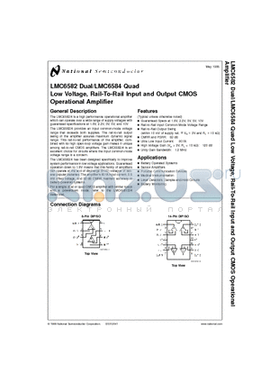 LMC6584BIM datasheet - Low Voltage, Rail-To-Rail Input and Output CMOS Operational Amplifier