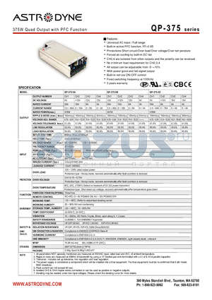 QP-375-5C datasheet - 375W Quad Output with PFC Function