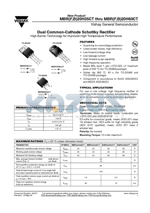 MBR20H60CT datasheet - Dual Common-Cathode Schottky Rectifier