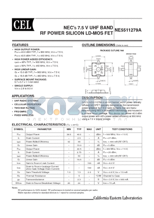 NE5511279A-T1 datasheet - NECS 7.5 V UHF BAND RF POWER SILICON LD-MOS FET