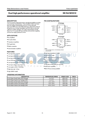 NE5512 datasheet - Dual high-performance operational amplifier