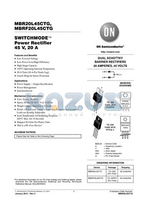 MBR20L45CTG datasheet - SWITCHMODE Power Rectifier 45 V, 20 A