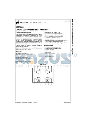 LMC660EN datasheet - CMOS Quad Operational Amplifier