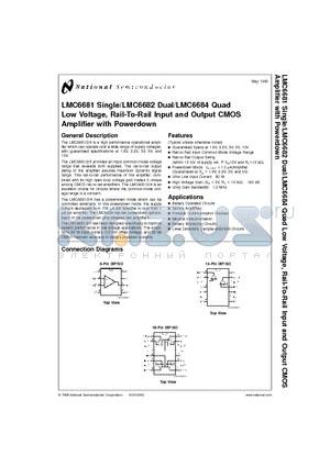 LMC6681B1MX datasheet - Low Voltage, Rail-To-Rail Input and Output CMOS