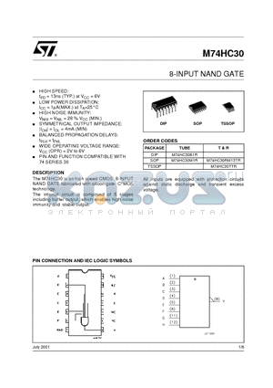 M74HC30 datasheet - 8-INPUT NAND GATE