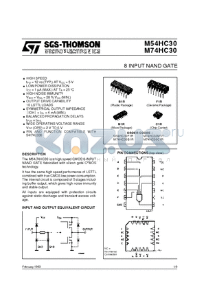 M74HC30B1 datasheet - 8 INPUT NAND GATE