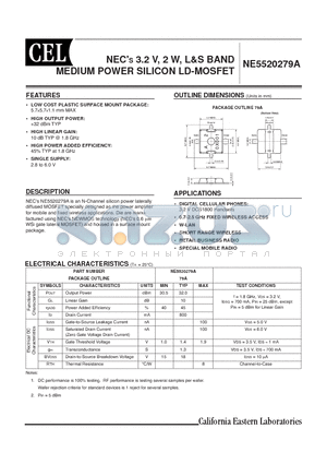 NE5520279A datasheet - NECS 3.2 V, 2 W, L&S BAND MEDIUM POWER SILICON LD-MOSFET