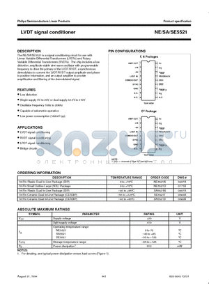 NE5521D datasheet - LVDT signal conditioner