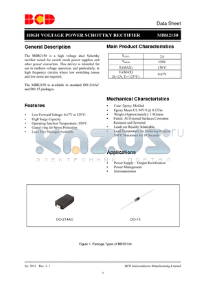 MBR2150VG-G1 datasheet - HIGH VOLTAGE POWER SCHOTTKY RECTIFIER