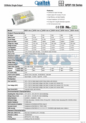 QPDF-150-15 datasheet - 150Watts Single Output