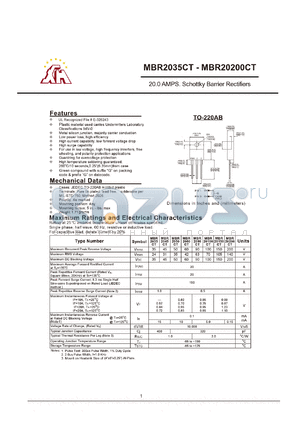 MBR2200CT datasheet - 20.0AMPS. Schottky Barrier Rectifiers