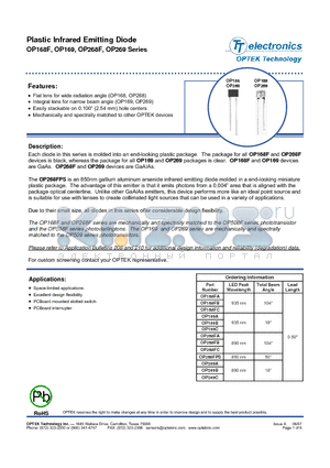 OP168FC datasheet - Plastic Infrared Emitting Diode
