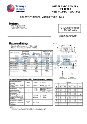 MBR24035 datasheet - SCHOTTKY DIODES MODULE TYPE 240A