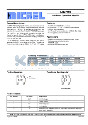 LMC7101 datasheet - Low-Power Operational Amplifier