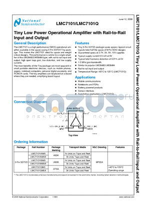 LMC7101 datasheet - Tiny Low Power Operational Amplifier with Rail-to-Rail Input and Output