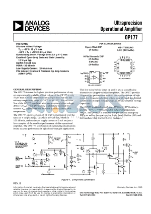 OP177 datasheet - Ultraprecision Operational Amplifier