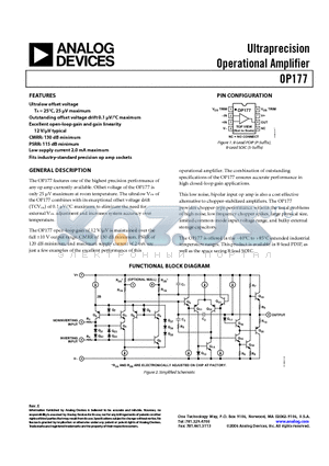 OP177 datasheet - Ultraprecision Operational Amplifier