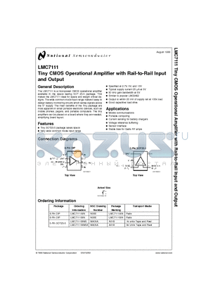 LMC7111BIM5 datasheet - Tiny CMOS Operational Amplifier with Rail-to-Rail Input