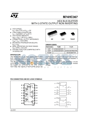 M74HC367 datasheet - HEX BUS BUFFER WITH 3 STATE OUTPUT NON INVERTING