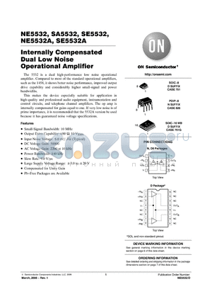 NE5532D8 datasheet - Internally Compensated Dual Low Noise Operational Amplifier