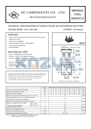 MBR2505 datasheet - TECHNICAL SPECIFICATIONS OF SINGLE-PHASE SILICON BRIDGE RECTIFIER