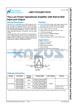 LMC7101BIM5X datasheet - Tiny Low Power Operational Amplifier with Rail-to-Rail Input and Output