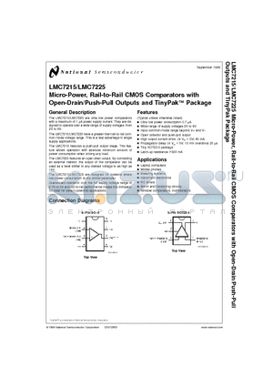 LMC7215IM5X datasheet - Micro-Power, Rail-to-Rail CMOS Comparators with Open-Drain/Push-Pull Outputs and TinyPak Package