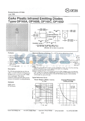 OP165B datasheet - GaAs Plastic Infrared Emitting Diodes