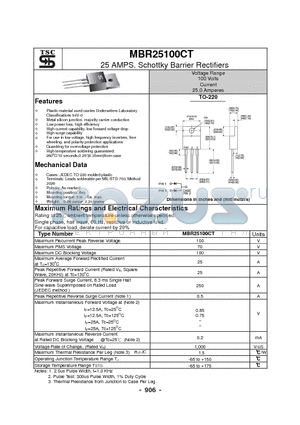 MBR25100CT datasheet - 25 AMPS. Schottky Barrier Rectifiers