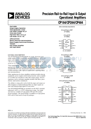 OP184EP datasheet - Precision Rail-to-Rail Input & Output Operational Amplifiers