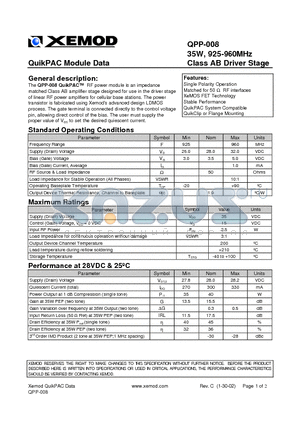 QPP-008 datasheet - 35W, 925-960MHz Class AB Driver Stage
