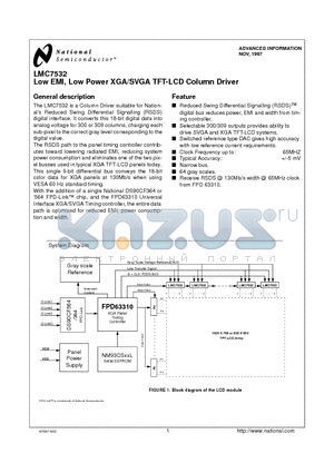 LMC7532 datasheet - Low EMI, Low Power XGA/SVGA TFT-LCD Column Driver