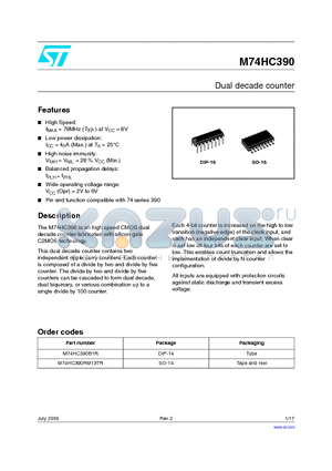 M74HC390 datasheet - Dual decade counter