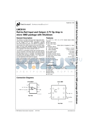 LMC8101BP datasheet - Rail-to-Rail Input and Output, 2.7V Op Amp in micro SMD package with Shutdown