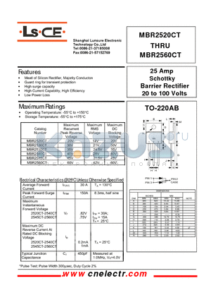 MBR2520CT datasheet - 25Amp schottky barrier rectifier 20to100 volts