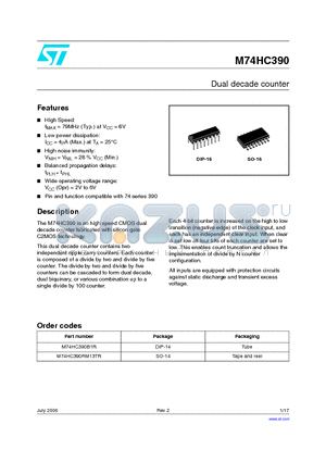 M74HC390RM13TR datasheet - Dual decade counter