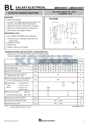 MBR2530CT datasheet - SCHOTTKY BARRIER RECTIFIER