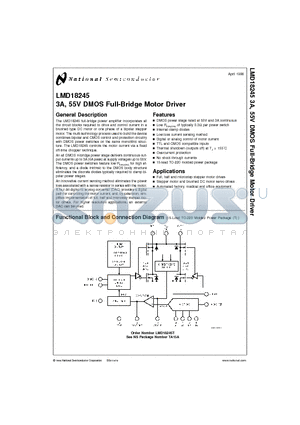 LMD18245 datasheet - 3A, 55V DMOS Full-Bridge Motor Driver