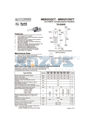 MBR2535CT datasheet - 25.0 AMPS. Schottky Barrier Rectifiers