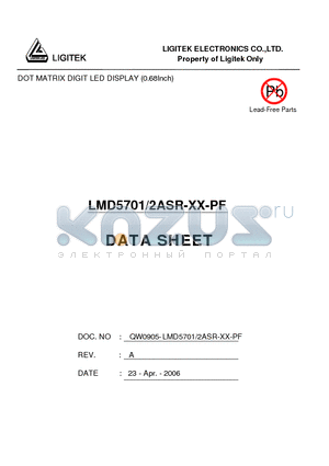 LMD5701-2ASR-XX-PF datasheet - DOT MATRIX DIGIT LED DISPLAY (0.68Inch)