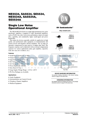 NE5534ANG datasheet - Single Low Noise Operational Amplifier