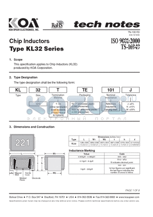 KL32TTE033 datasheet - Chip Inductors