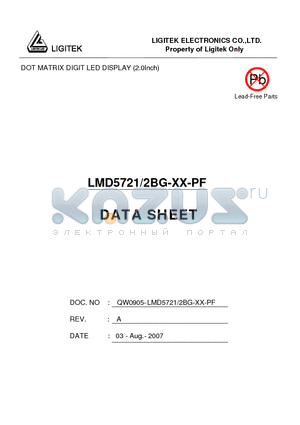 LMD5721-2BG-XX-PF datasheet - DOT MATRIX DIGIT LED DISPLAY (2.0Inch)
