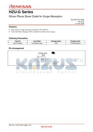 HZU6.8G datasheet - Silicon Planar Zener Diode for Surge Absorption