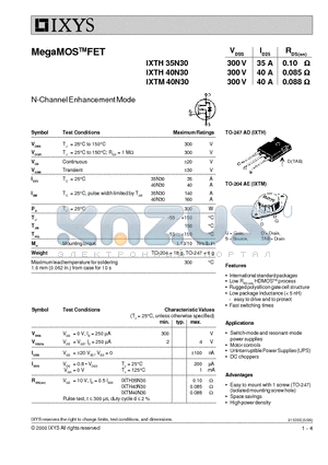 IXTH35N30 datasheet - MegaMOSTMFET