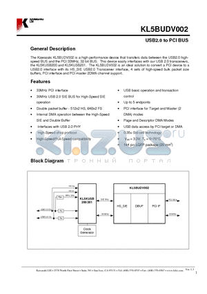 KL5BUDV002 datasheet - USB2.0 to PCI BUS