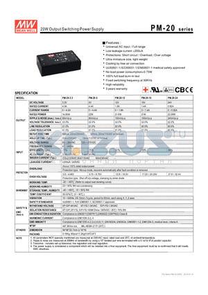 PM-20-3.3 datasheet - 20W Output Switching Power Supply